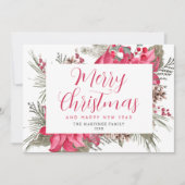 Elegant Red Poinsettia Holly Kerstmis Feestdagenkaart (Voorkant)
