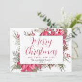 Elegant Red Poinsettia Holly Kerstmis Feestdagenkaart (Staand voorkant)
