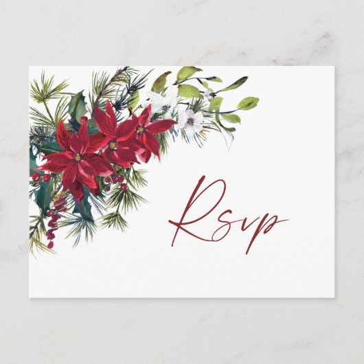 Elegant Red Poinsettia kerstbruiloft RSVP Briefkaart (Voorkant)