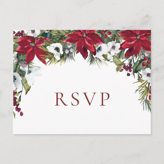 Elegant Red Poinsettia kerstbruiloft RSVP Briefkaart (Voorkant)