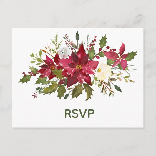 Elegant Red Poinsettia kerstbruiloft RSVP Uitnodiging Briefkaart (Voorkant)