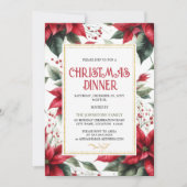 Elegant Red Poinsettia Kerstfeestdag diner Kaart (Voorkant)