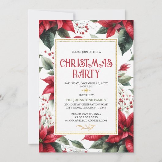 Elegant Red Poinsettia kerstfeestdag Kaart (Voorkant)