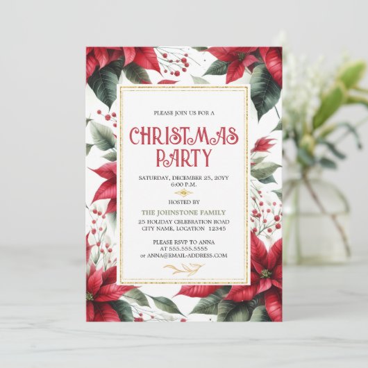 Elegant Red Poinsettia kerstfeestdag Kaart (Staand voorkant)