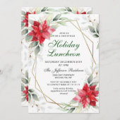 Elegant Red Poinsettia Kerstfeestdag Luncheon Kaart (Voorkant / Achterkant)