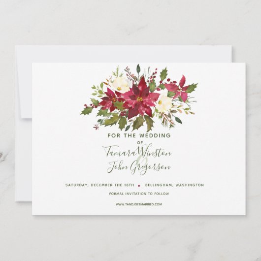 Elegant Red Poinsettia Kerstmis bespaart de datum Kaart (Achterkant)