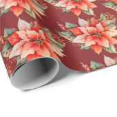 Elegant Red Poinsettia Kerstmis Cadeaupapier (Rol Hoek)