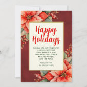 Elegant Red Poinsettia Kerstmis Feestdagenkaart (Voorkant)