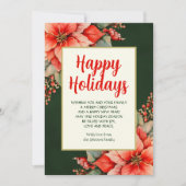 Elegant Red Poinsettia Kerstmis Feestdagenkaart (Voorkant)