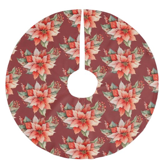 Elegant Red Poinsettia Kerstmis Kerstboom Rok (Voorkant)