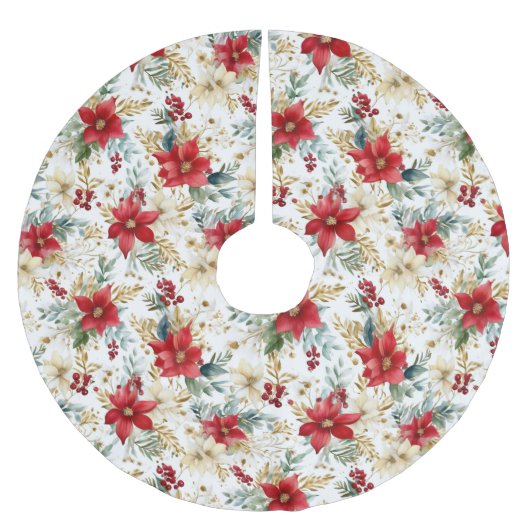 Elegant Red Poinsettia Kerstmis Kerstboom Rok (Voorkant)