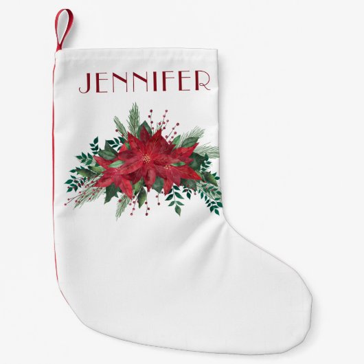 Elegant Red Poinsettia Kerstmis Kleine Kerstsok (Voorkant)