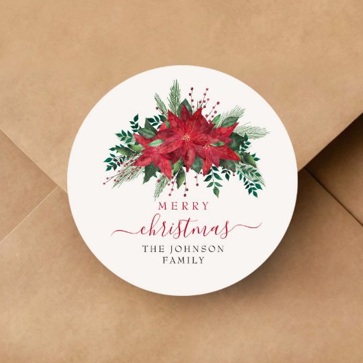 Elegant Red Poinsettia Kerstmis Ronde Sticker