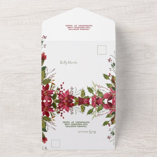 Elegant Red Poinsettia Kerstreheasal Dinner All In One Uitnodiging (Buitenkant)