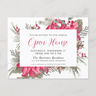 Elegant Red Poinsettia Open House Invitation Briefkaart