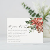 Elegant Red Poinsettia Pine Cone Wedding Details Informatiekaartje (Staand voorkant)