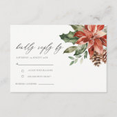 Elegant Red Poinsettia Pine Cone Wedding RSVP Informatiekaartje (Voorkant)