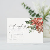 Elegant Red Poinsettia Pine Cone Wedding RSVP Informatiekaartje (Staand voorkant)