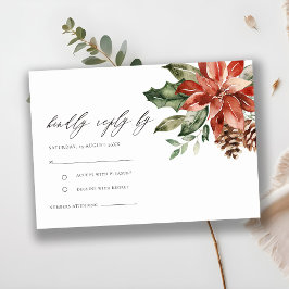 Elegant Red Poinsettia Pine Cone Wedding RSVP Informatiekaartje