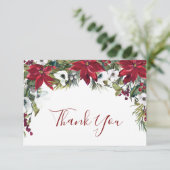 Elegant Red Poinsettia Pine Fir Waterverf Bedankkaart (Staand voorkant)