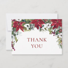 Elegant Red Poinsettia Pine Fir Waterverf Bedankkaart