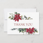 Elegant Red Poinsettia Pine Fir Waterverf Bedankkaart (Voorkant)