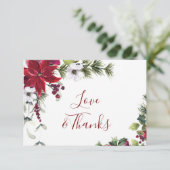 Elegant Red Poinsettia Pine Fir Waterverf Bedankkaart (Staand voorkant)