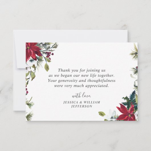 Elegant Red Poinsettia Pine Fir Waterverf Bedankkaart (Achterkant)