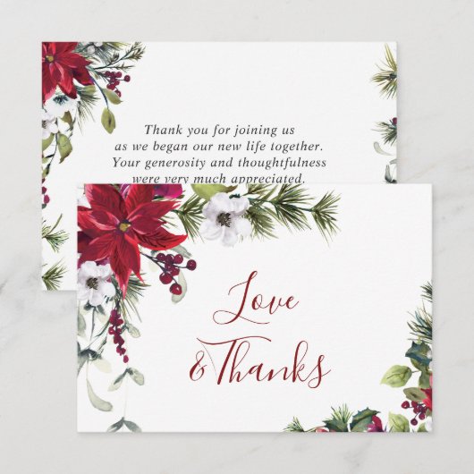Elegant Red Poinsettia Pine Fir Waterverf Bedankkaart (Voorkant / Achterkant)