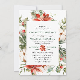 Elegant Red Poinsettia Pine Fir Waterverf Wedding Kaart