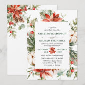 Elegant Red Poinsettia Pine Fir Waterverf Wedding Kaart (Voorkant / Achterkant)