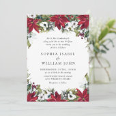 Elegant Red Poinsettia Pine Fir Waterverf Wedding Kaart (Staand voorkant)