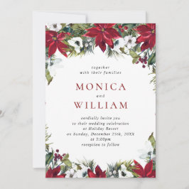 Elegant Red Poinsettia Pine Fir Waterverf Wedding Kaart