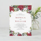 Elegant Red Poinsettia Pine Fir Waterverf Wedding Kaart (Staand voorkant)