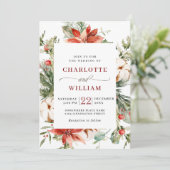Elegant Red Poinsettia Pine Fir Waterverf Wedding Kaart (Staand voorkant)