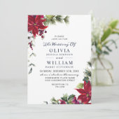 Elegant Red Poinsettia Pine Fir Waterverf Wedding Kaart (Staand voorkant)