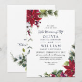 Elegant Red Poinsettia Pine Fir Waterverf Wedding Kaart (Voorkant / Achterkant)