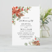 Elegant Red Poinsettia Pine Fir Waterverf Wedding Kaart (Staand voorkant)