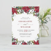 Elegant Red Poinsettia Pine Fir Waterverf Wedding Kaart (Staand voorkant)