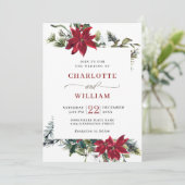 Elegant Red Poinsettia Pine Fir Waterverf Wedding Kaart (Staand voorkant)