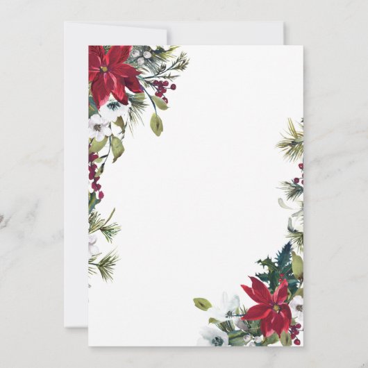 Elegant Red Poinsettia Pine Fir Waterverf Wedding Kaart (Achterkant)