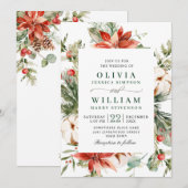 Elegant Red Poinsettia Pine Fir Waterverf Wedding Kaart (Voorkant / Achterkant)