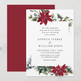 Elegant Red Poinsettia Pine Fir Waterverf Wedding Kaart