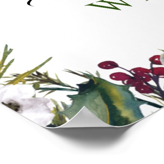 Elegant Red Poinsettia Pine Fur Weddenschap Welkom Poster (Hoek)