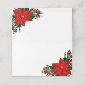 Elegant Red Poinsettia Pine Greenery Kerstmis Plaatskaartje (Buitenkant ongevouwen)