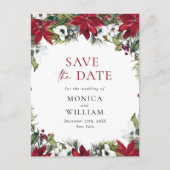 Elegant Red Poinsettia Pine Wedding Save the Date Aankondigingskaart (Voorkant)