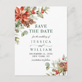 Elegant Red Poinsettia Pine Wedding Save the Date Aankondigingskaart