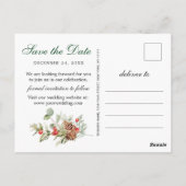 Elegant Red Poinsettia Pine Wedding Save the Date Briefkaart (Achterkant)