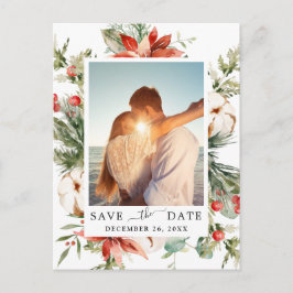 Elegant Red Poinsettia Pine Wedding Save the Date Briefkaart