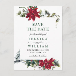 Elegant Red Poinsettia Pine Wedding Save the Date Briefkaart